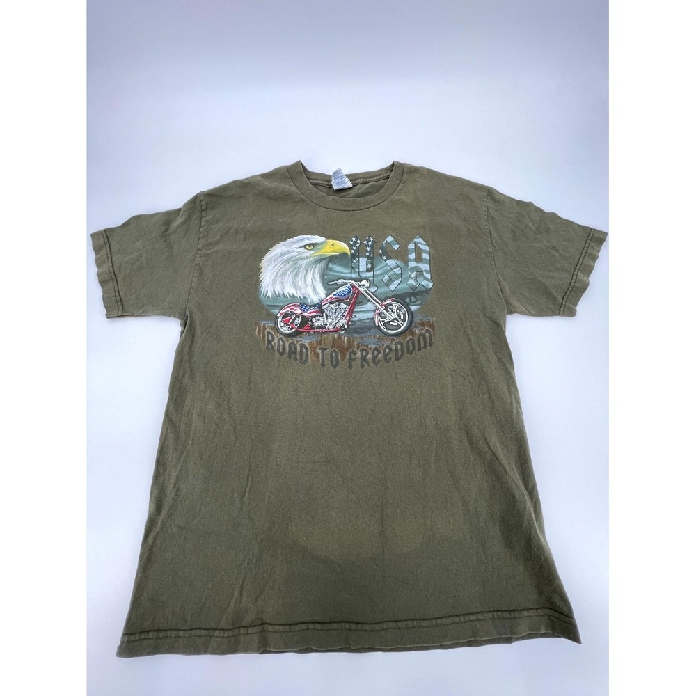 VTG Alstyle Apparel & Activewear Road To Freedom Eagle Biker T-Shirt Large Green